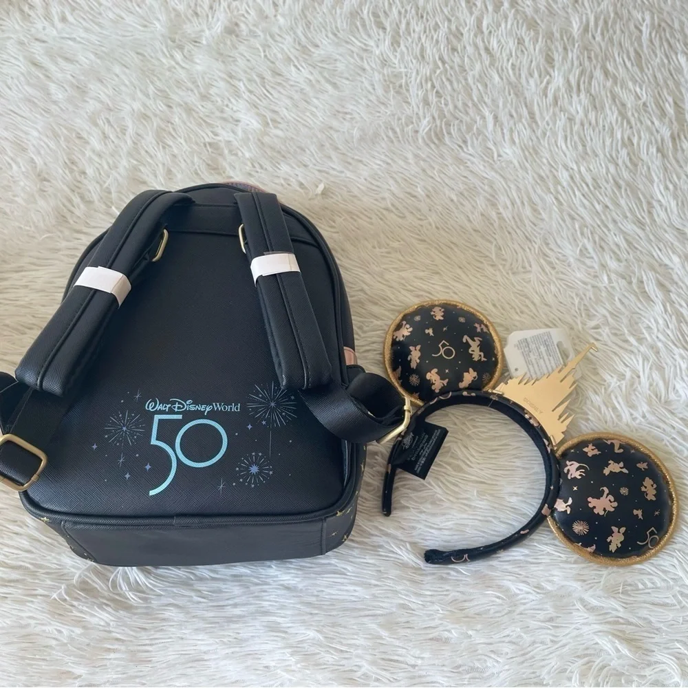 WDW 50TH ANNIVERSARY Collection Matte Black & Rose Gold Castle Mini Backpack